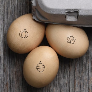 SET of Fall Mini Egg Stamp - Acorn Stamp - Pumpkin Stamp - Maple Leaf Stamp - Cute Egg Stamp - Chicken Lover Gift - Fall Decor - Farmhouse