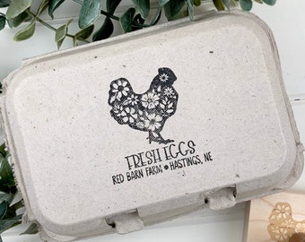 Custom Floral Chicken Egg Carton Stamp – Personalized Farm Fresh Eggs