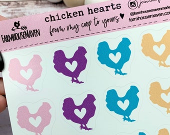 Rainbow Chicken Heart Stickers - Free Shipping - Egg Carton Stickers - Chicken Planner Sticker - Cute Chicken Stickers - Egg Stamper