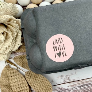 CLEARANCE - Laid with Love Sticker - Pink Egg Carton Stickers - Fresh Eggs Stickers - Egg Carton Stickers - Chicken Lover Gift Idea