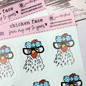 Funny Chicken Face with Glasses Stickers - Egg Carton Stickers - Chicken Planner Sticker - Cute Chicken Stickers - Hen