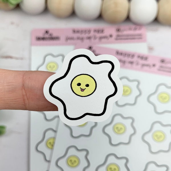 Happy Fried Egg Stickers - Free Shipping - Egg Carton Stickers - Chicken Planner Sticker - Hen Sticker - Chicken Lover Gift Idea - Kids