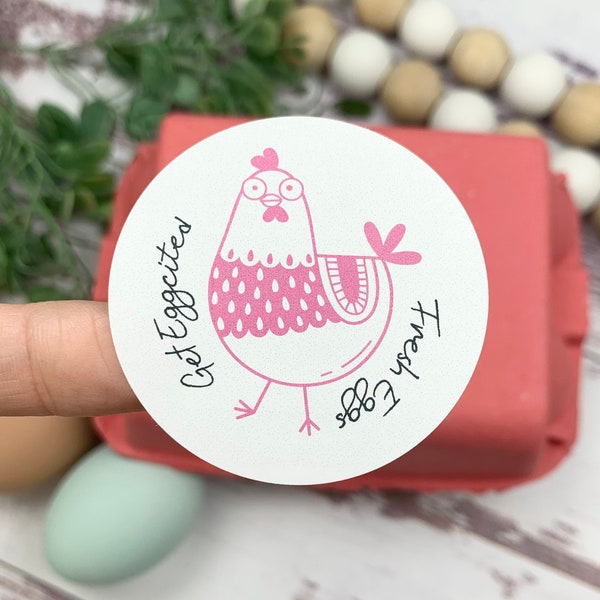 Get Eggcited Egg Carton Sticker - Funny Chicken Sticker - Eggs for Sale - Personalized Egg Carton - Fresh Eggs Sticker - Free Shipping