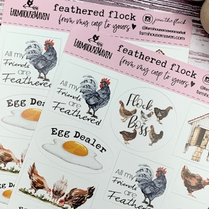 Feathered Flock Stickers - Cute Chicken Stickers - Chicken Planner Stickers - Chicken Lady Gift Idea  Chicken Laptop Sticker