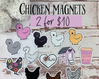 Chicken Fridge Magnets - Cute Kitchen Decor, Farmhouse Style - Set of 2
