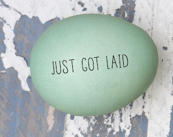 Egg Stamp - Just Got Laid - Fresh Eggs - Chickens - Chicken Egg Stamp - Chicken Coop Stamp - Mini Egg Stamp - FarmhouseMaven