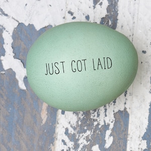 Egg Stamp - Just Got Laid - Fresh Eggs - Chickens - Chicken Egg Stamp - Chicken Coop Stamp - Mini Egg Stamp - FarmhouseMaven