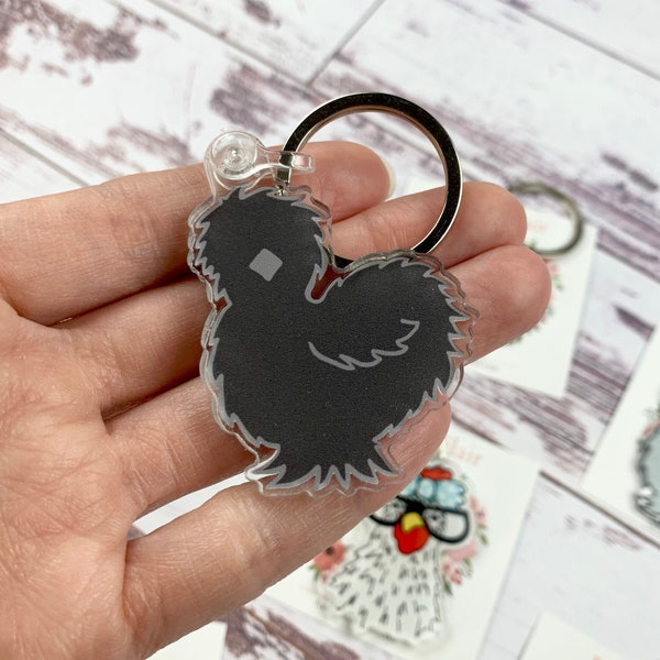 Black Silkie Cute Chicken Keychain - Chicken Lover Gift Idea - Chicken Hen Lover Gift Idea  FarmhouseMaven - Chicken Coop - Stocking Stuffer
