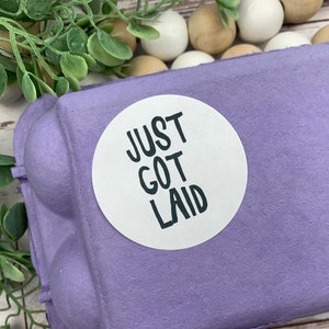 Just Got Laid Egg Carton Stickers - Chicken Stickers - Farm Fresh Stickers - Egg Carton Sticker - Chickens -  Chicken Lover Gift Idea