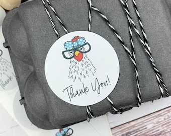 Thank You Egg Carton Stickers - Funny Chicken Face - Fresh Eggs - Egg Carton Sticker - Backyard Chickens - Chicken Lover Gift Idea