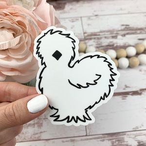 White Silkie Bumper Sticker - Chicken Sticker - Chicken Coop Sticker - Cute Chicken Sticker - Laptop Sticker - Chicken Lady Gift Idea