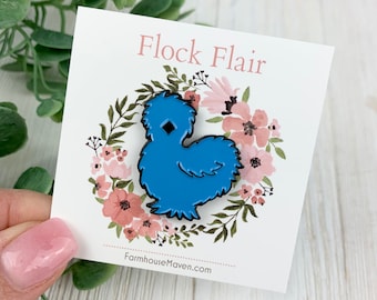 Enamel Chicken Pin - Cute Chicken Pin - Blue Silkie Chicken - Gift Idea - Chicken Gift - FarmhouseMaven - Fresh Eggs - Chicken Lover Gift