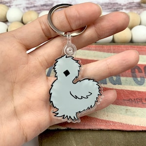 Cute Chicken Keychain - Grey Silkie Chicken - Gray Silkie Accessories - Chicken Lover Gift Idea - FarmhouseMaven  - Christmas Gift Idea