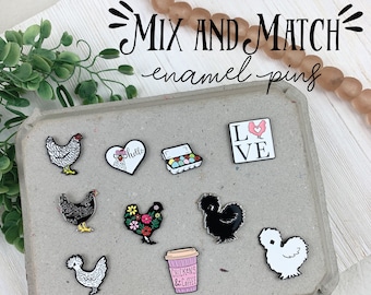 Mix and Match Enamel Chicken Pins - Cute Chicken Pin - Fresh Eggs - Chicken Lover Gift - Country Wedding Favor - Chicken Coop - Idea
