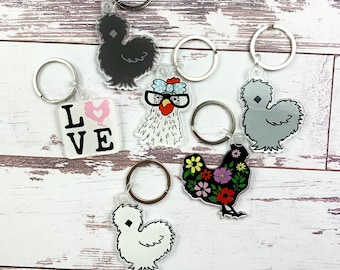 Mix and Match Cute Chicken Keychain - Chicken Lover Gift Idea - Chicken Lover Gift Idea - FarmhouseMaven - Chicken Coop - Stocking Stuffer