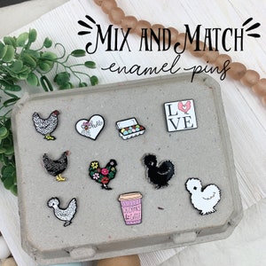 Mix and Match Enamel Chicken Pins - Cute Chicken Pin - Fresh Eggs - Chicken Lover Gift - Country Wedding Favor - Chicken Coop - Idea