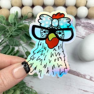 Chicken Face Holographic Sticker - Chicken Sticker - Chicken Coop Sticker - Cute Chicken Sticker - Laptop Sticker - Chicken Lady Gift Idea
