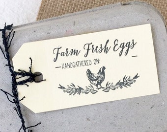 Farm Fresh Eggs Stamp - Handgathered Date Stamp - Egg Carton Stamp - Egg Carton Label - Chickens - Tag Stamp - FarmhouseMaven