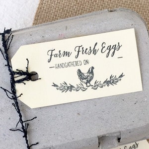 Farm Fresh Eggs Stamp - Handgathered Date Stamp - Egg Carton Stamp - Egg Carton Label - Chickens - Tag Stamp - FarmhouseMaven