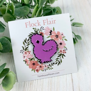 Enamel Chicken Pin Cute Chicken Pin Purple Silkie Chicken Farm Pin Chicken Gift FarmhouseMaven Fresh Eggs Chicken Lover Gift image 2