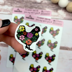 Flower Chicken Stickers - Egg Carton Stickers - Chicken Planner Sticker - Cute Chicken Stickers - Hen Sticker - Gift Idea