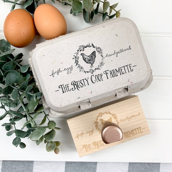 Custom Egg Carton Stamp - Farm Fresh Eggs Stamper - Chicken Design - FarmhouseMaven