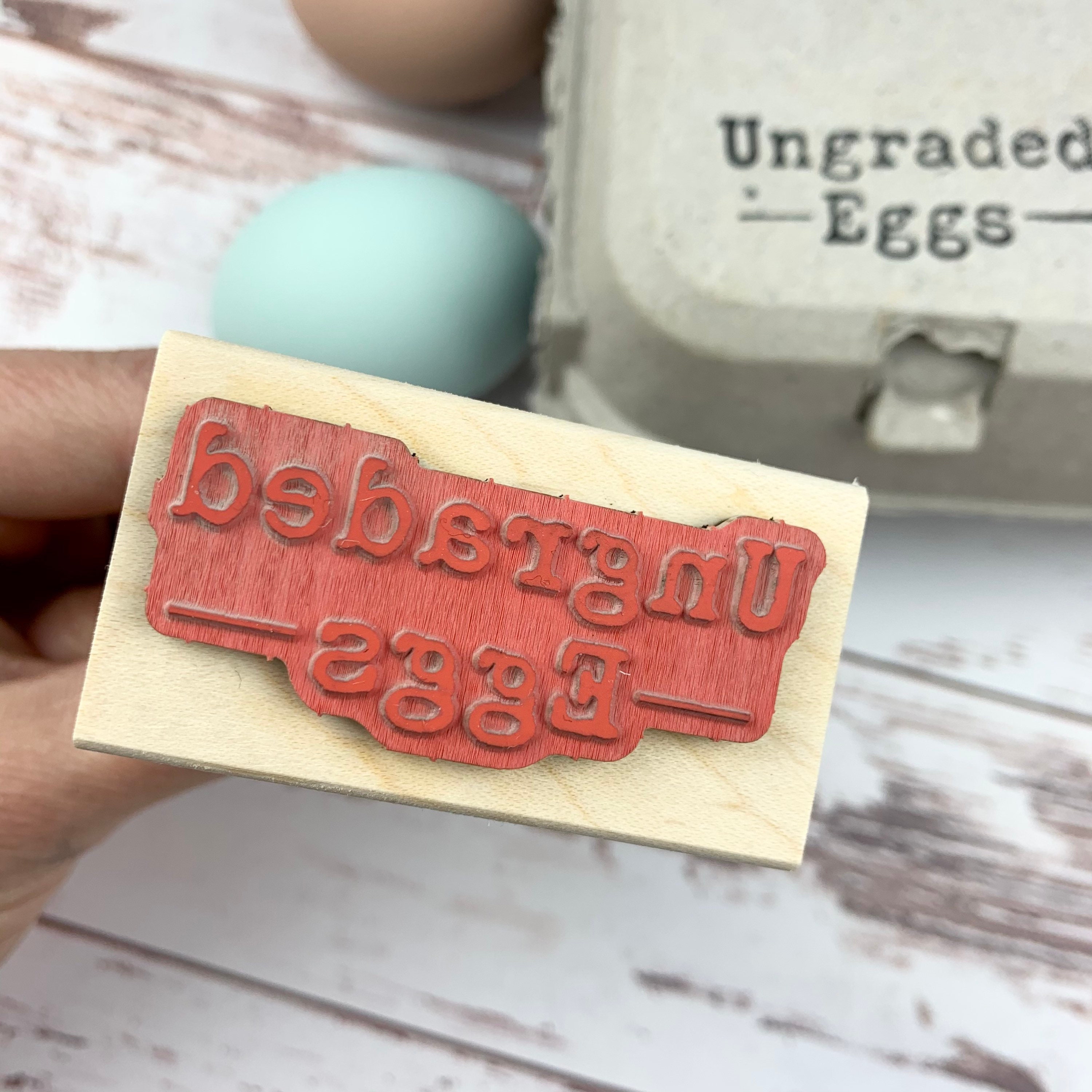 Egg Carton Rubber Stamp 1x3 Inch Farm Fresh Eggs Unwashed