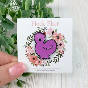 Enamel Chicken Pin Cute Chicken Pin Purple Silkie Chicken Farm Pin Chicken Gift FarmhouseMaven Fresh Eggs Chicken Lover Gift image 1