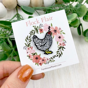 Enamel Chicken Pin - Cute Chicken Pin - Plymouth Rock Chicken - Farm Pin - Chicken Gift - FarmhouseMaven - Fresh Eggs - Chicken Lover