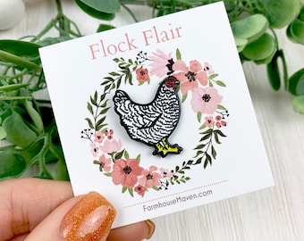 Enamel Chicken Pin - Cute Chicken Pin - Plymouth Rock Chicken - Farm Pin - Chicken Gift - FarmhouseMaven - Fresh Eggs - Chicken Lover