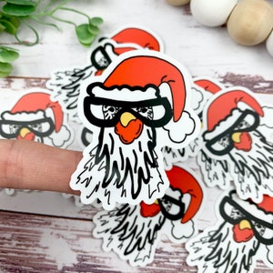 Set of 10 Mini Christmas Chicken Face Sticker - Chicken Lover Gift Idea - Chicken Farmer Gift Idea - Christmas Stocking Stuffer