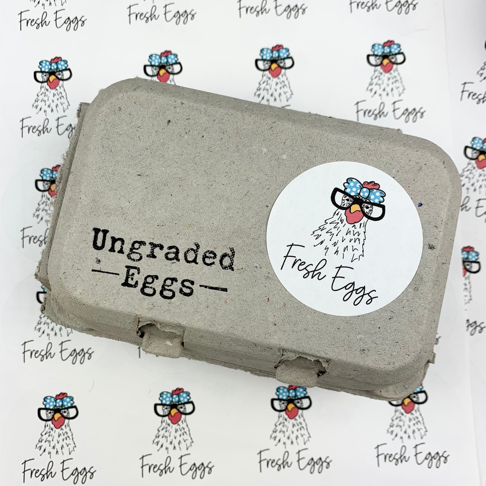 Egg Carton Label Funny Chicken Face Egg Carton Design - Etsy