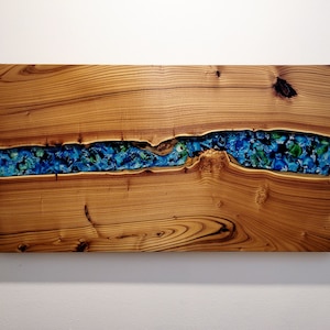 live edge wood and epoxy wall art - epoxy river - wall décor - home décor - handmade wooden wall hanging
