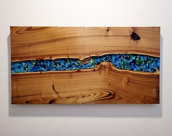 live edge wood and epoxy wall art - epoxy river - wall décor - home décor - handmade wooden wall hanging