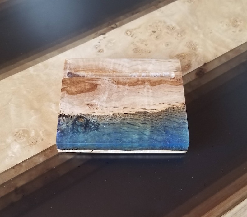 Luxury Business Card Holder Desk Decor Wood and Epoxy Gifts Office