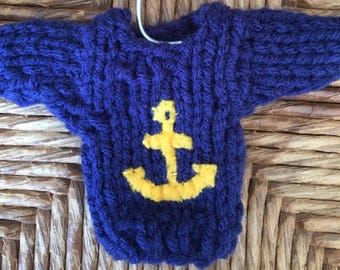 Anchor Ornament, Handmade Mini Christmas Sweater Ornament for the Boat Lover, Sailing Gift, Ocean Theme, Nautical, Sailor Gift, Beach house