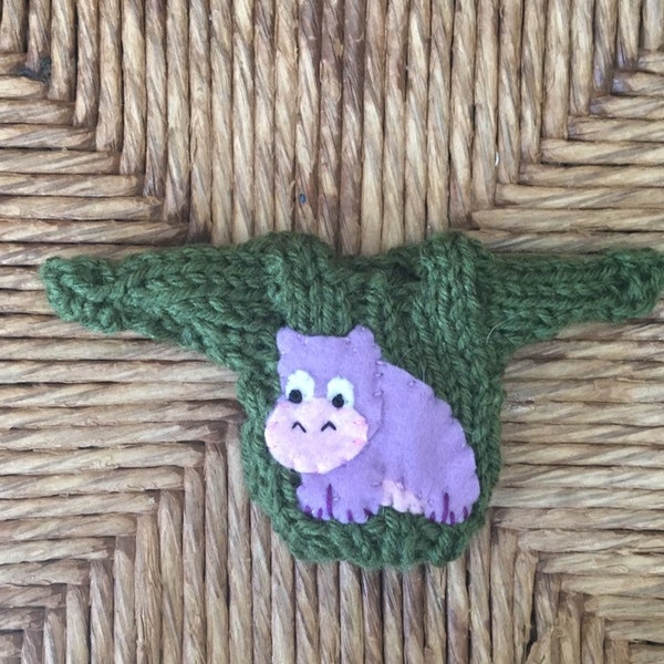 Custom Hippo Ornament, Mini Sweater Ornament w Hippopotamus Applique, animal lover, baby hippo, xmas hippo love