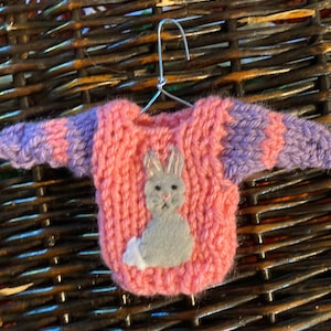 Bunny Ornament, Mini Christmas Sweater Ornament w Bunny Rabbit Applique, Rabbit Lover, Pet Bunny Gift, Xmas Ornament, Easter Tree