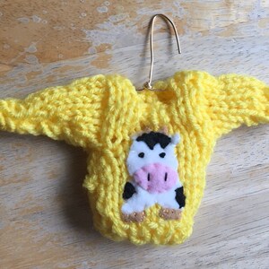 Cow Ornament, Miniature Sweater Ornament w Cow Applique, Farmer Gift, Farm Ornament, Cow Lover, Farm Animal, Farm Theme, Country Christmas
