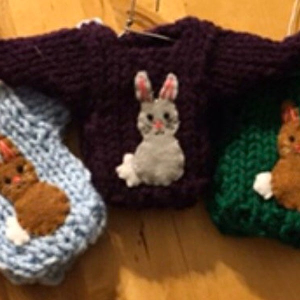 Custom Bunny Ornament, Mini Sweater Ornament w Bunny Rabbit Applique, Rabbit Lover, Pet Bunny Gift, Easter Ornament, easter gift easter tree