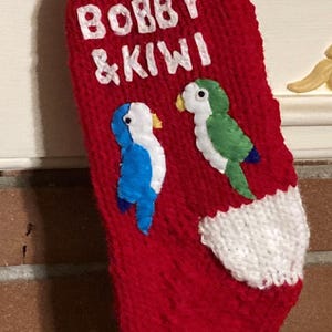 Custom Bird Stocking with Two Pet Birds, personalized pet stocking for pet birds