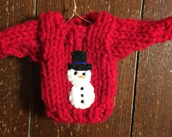Custom Snowman Ornament, Hand-knit Christmas Ornaments w Snowman in hat, snow man, christmas snowman, kids ornaments, party favors