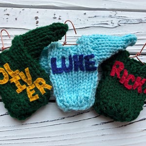 Custom knitted mini sweater ornament with your name, personalized holiday ornaments, hand-crafted Xmas sweater ornament, monogram, initials