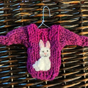 Bunny Ornament, Mini Christmas Sweater Ornament w Bunny Rabbit Applique, Rabbit Lover, Pet Bunny Gift, Xmas Ornament, Easter Tree