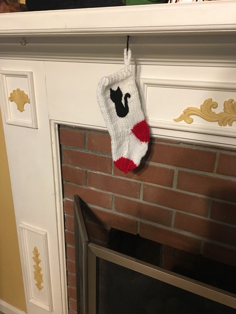 Made to Order Black cat stocking Knit Christmas stocking w Etsy