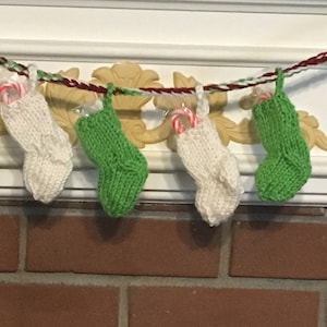 Miniature Stocking Christmas Garland, Christmas Bunting w mini stockings, xmas stocking ornaments, handmade Christmas decor, xmas decor knit