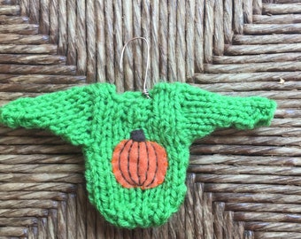 Made to Order Pumpkin Ornament, Custom Mini Sweater Ornament w Pumpkin applique, Halloween decor Halloween ornament, Pumpkin decor, fall
