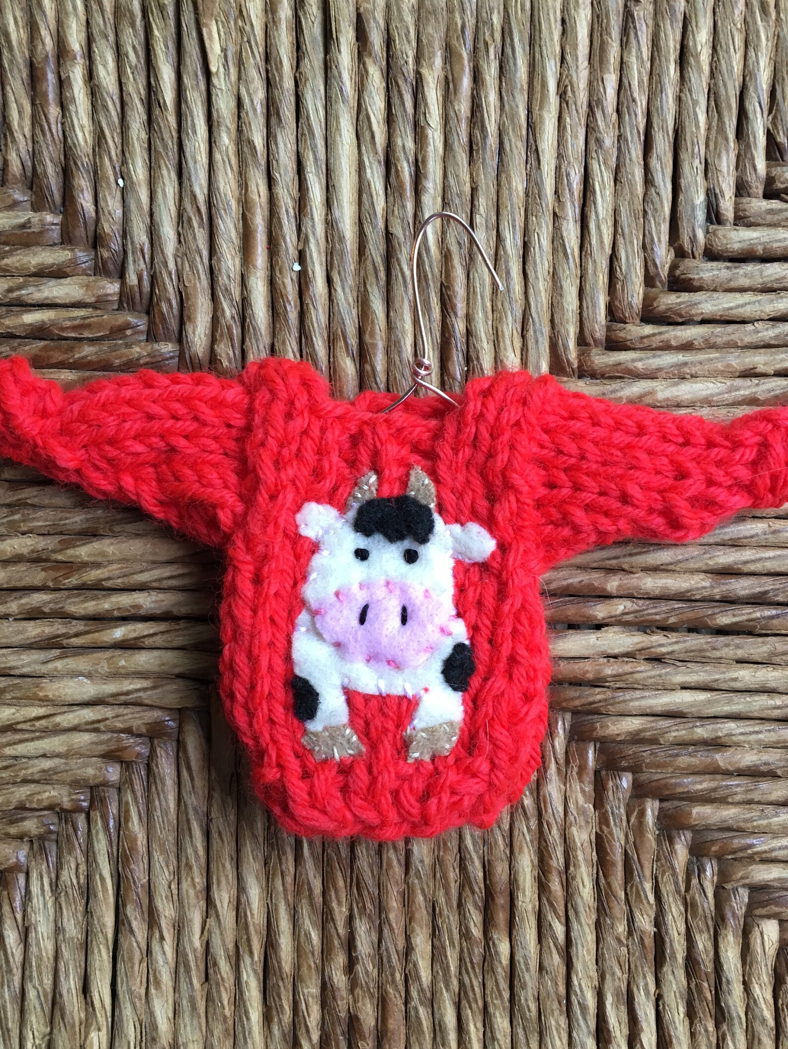 Custom Cow Ornament Mini Sweater Ornament W Cow Applique Etsy