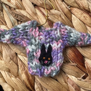 Bunny Ornament, Mini Christmas Sweater Ornament w Bunny Rabbit Applique