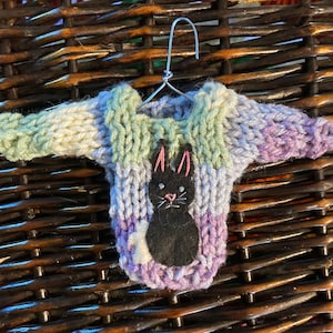 Bunny Ornament, Mini Christmas Sweater Ornament w Bunny Rabbit Applique, Rabbit Lover, Pet Bunny Gift, Xmas Ornament, Easter Tree